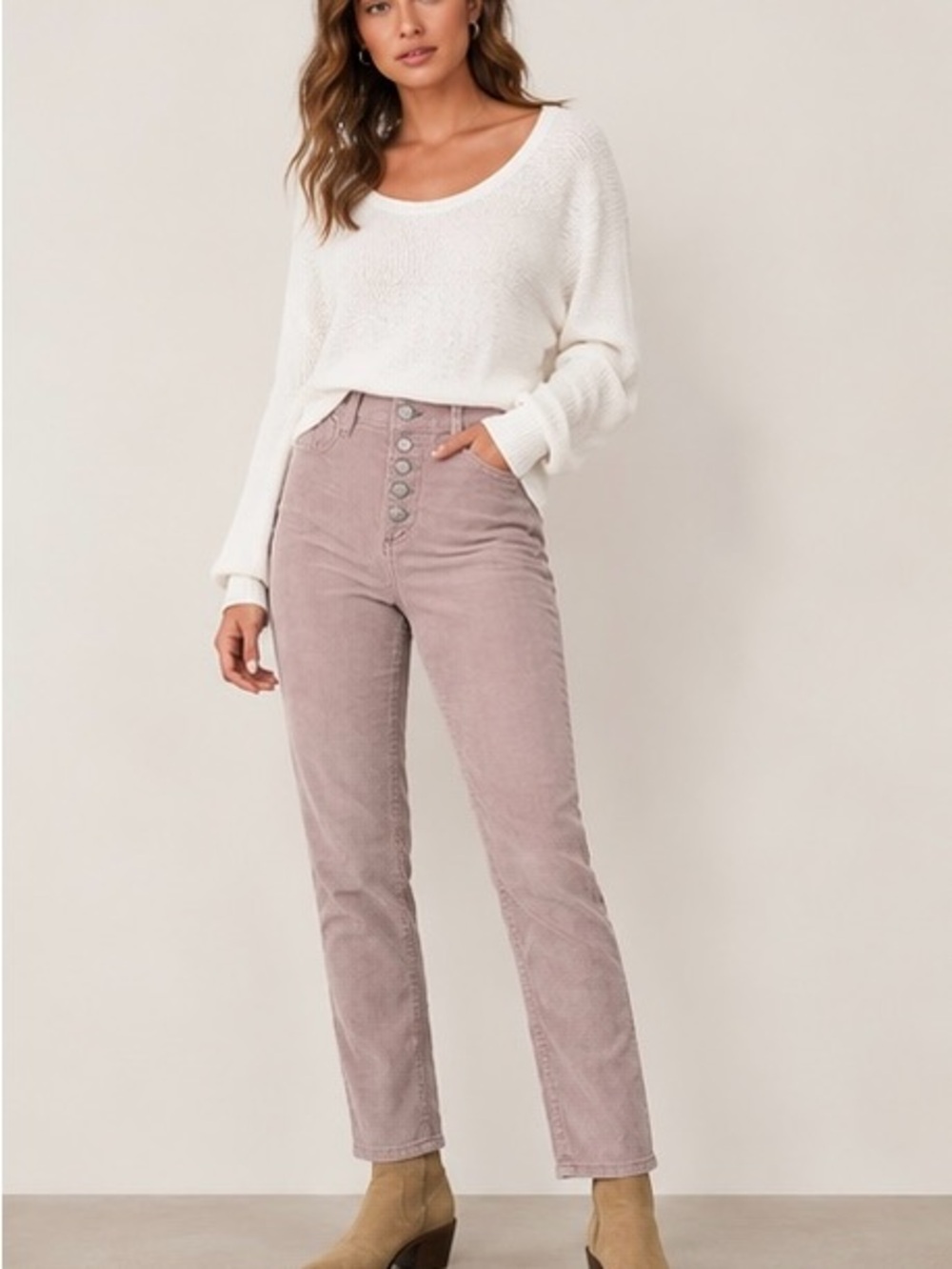 NWT Free People We The Free Lilac Corduroy Button Fly Pants Sz 25